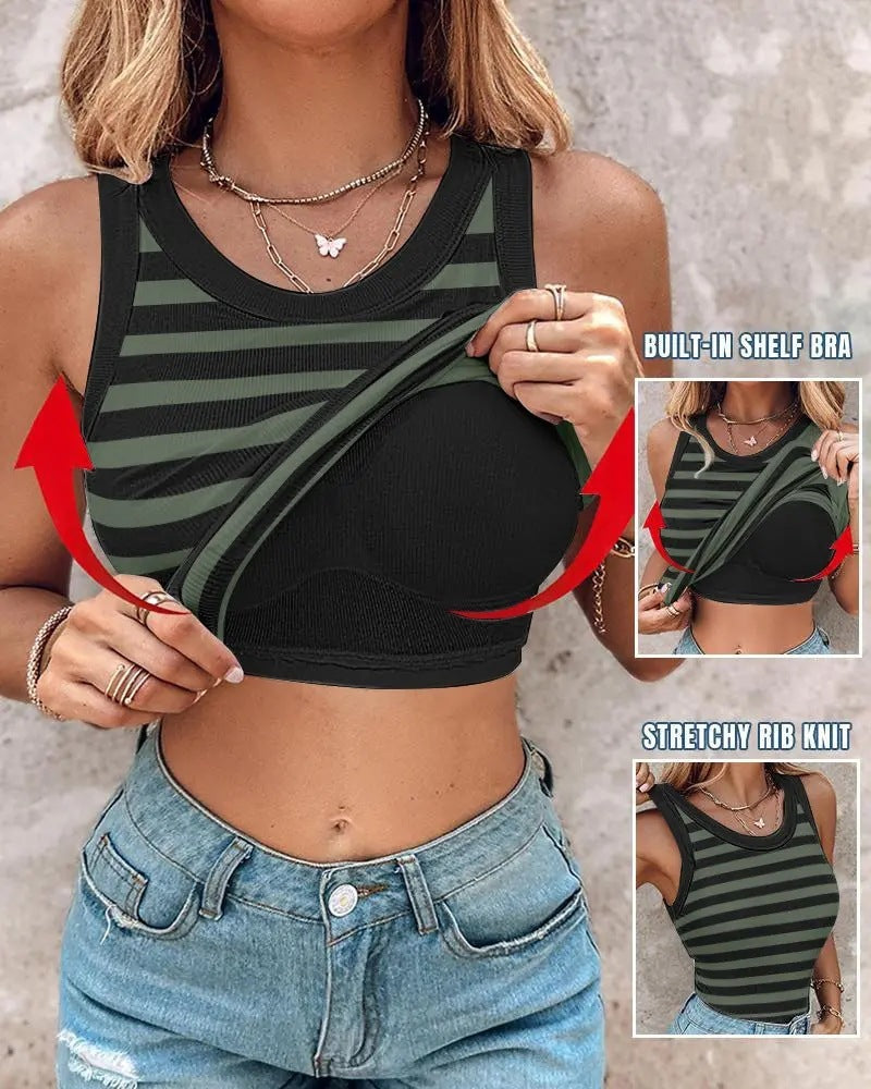 Damen Tanktop mit Bralette: Schmal, Gestreift von Fudus