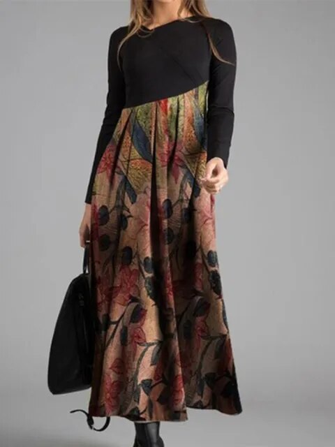 Elegantes Vintage Retro Kleid von Yollie® mit gemustertem V-Ausschnitt