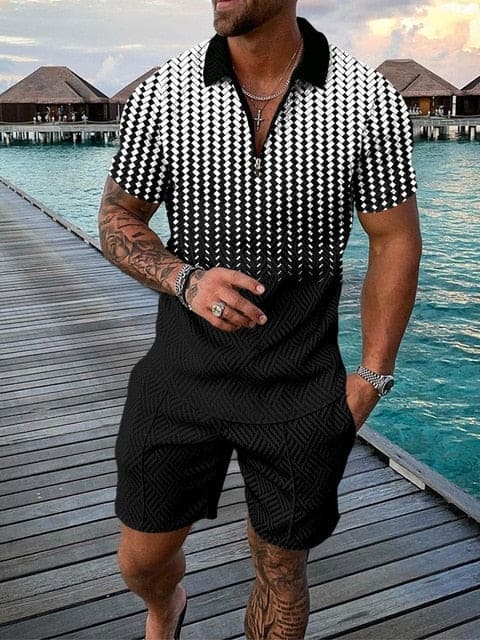 Stilvolles Herren Freizeit-Outfit mit buntem Druck