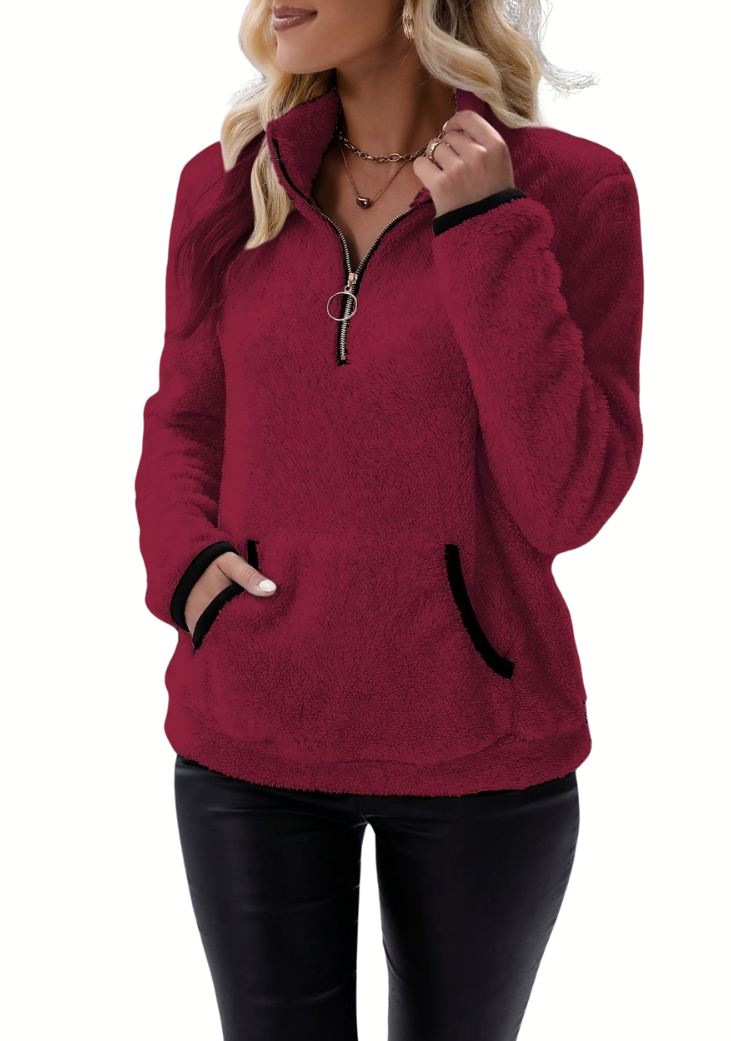 Fudus Fleece-Pullover mit langem Arm und halbem Reißverschluss