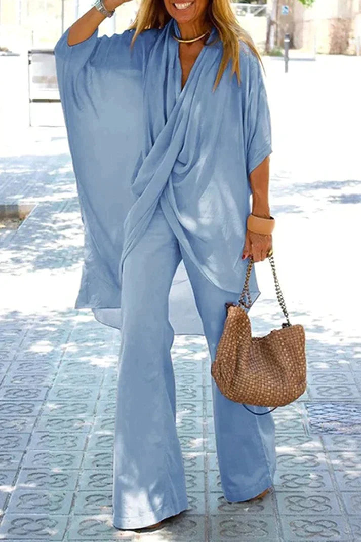 Ginevra Zweiteiliges Set: Asymmetrischer V-Ausschnitt, halbe Ärmel