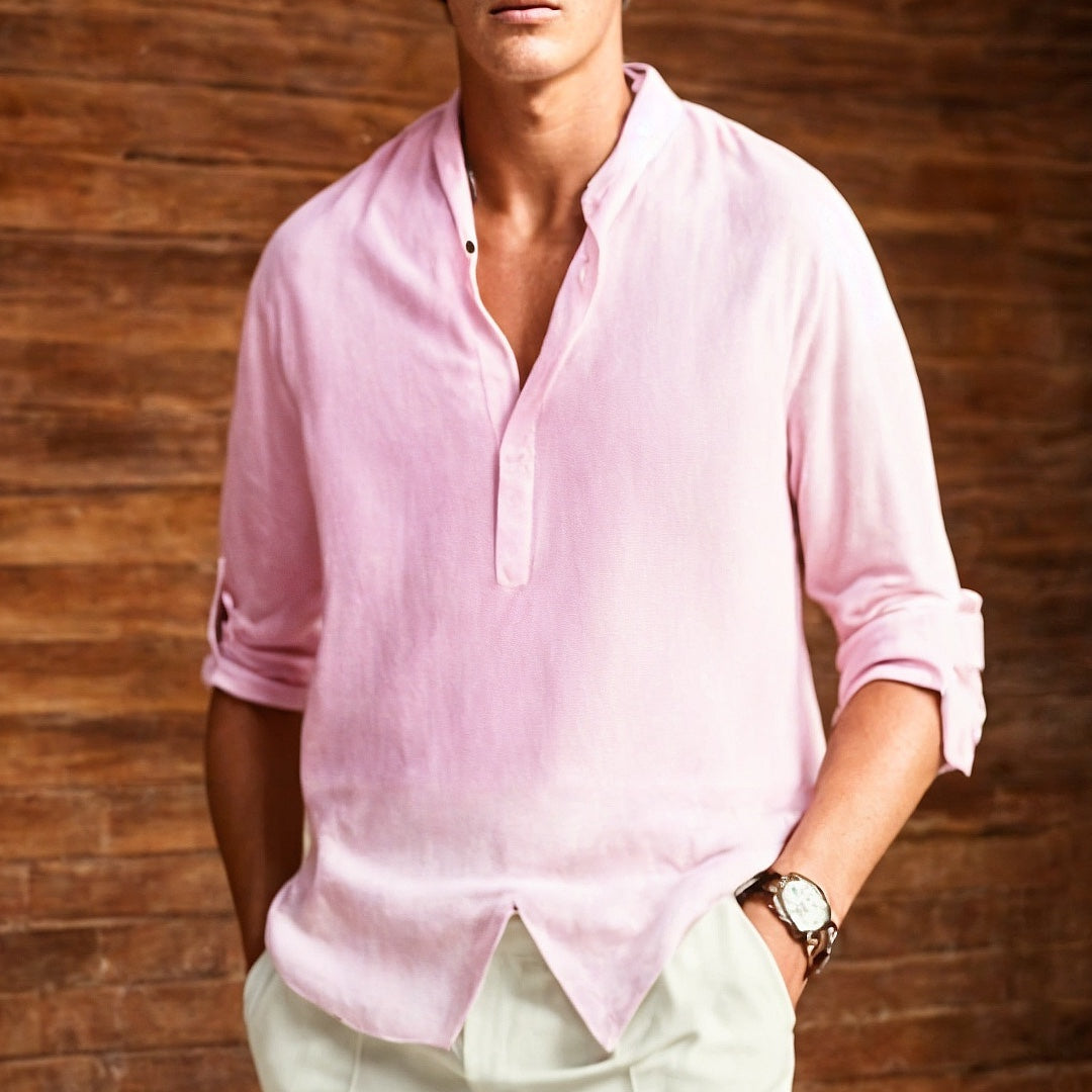 Edles Herren-Leinenhemd mit schmalem Kragen