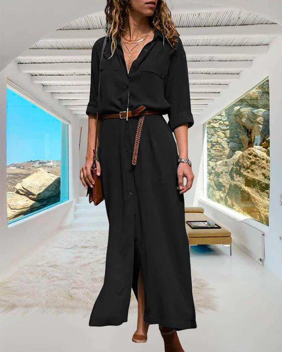 Langärmeliges, unifarbenes Kleid mit Knöpfen von Ezra®