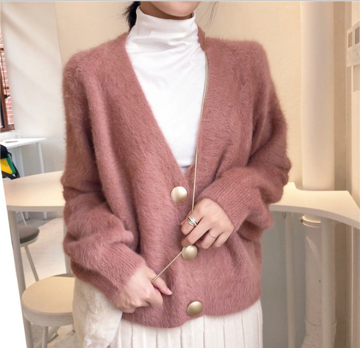 Damen Flauschige Strickjacke mit großen Knöpfen und voluminösen Ärmeln Krohn-e