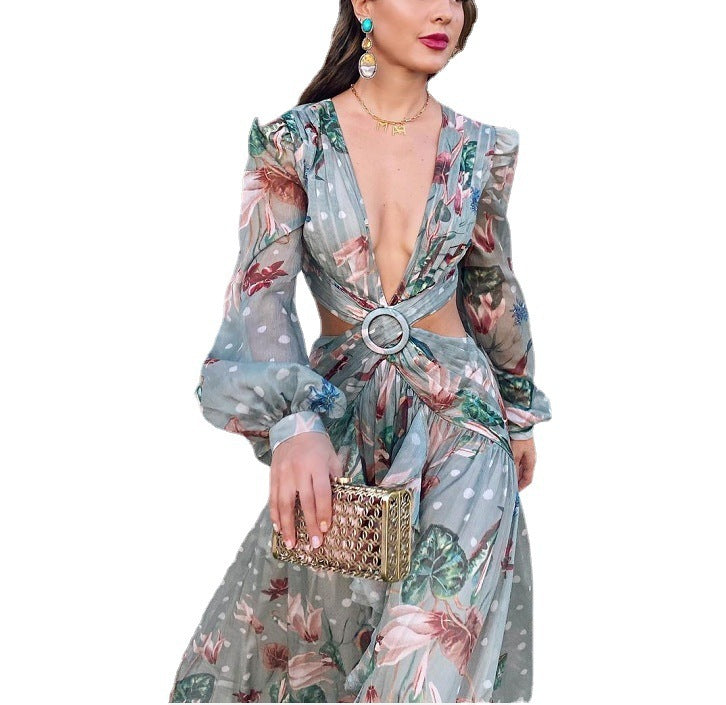 Fudus Langarm-Kleid mit großem, bedrucktem Swing-Schnitt