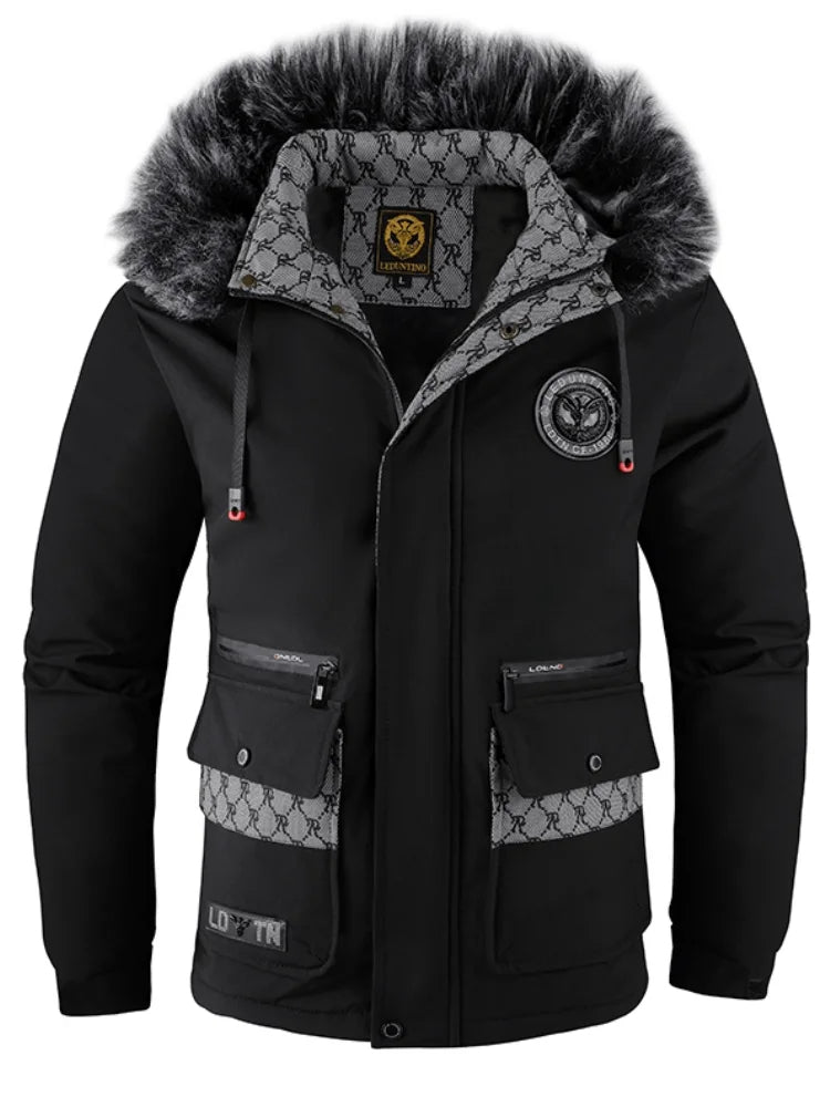Herren Winterjacke mit wasserdichter Kunstfellkapuze