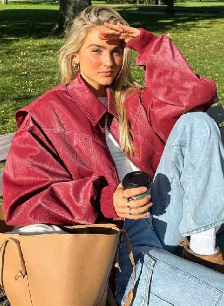 Eyveth | Oversize Lederjacke im lässigen Stil