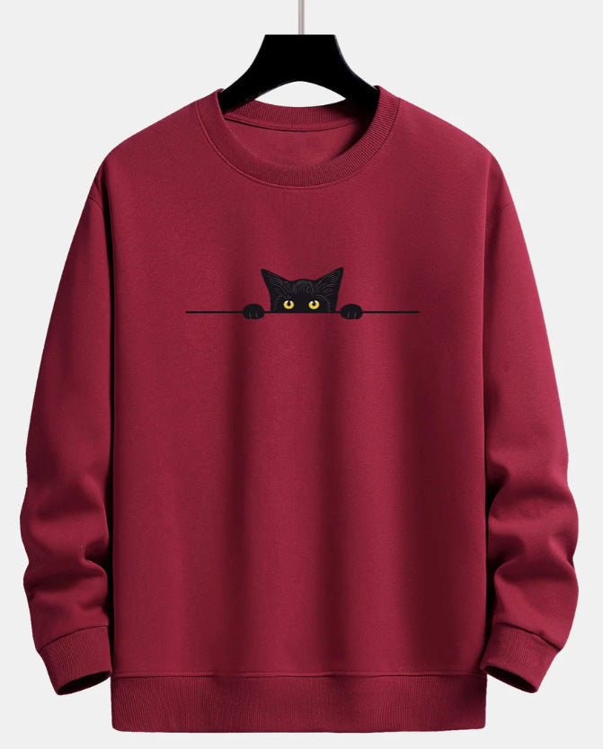 Entspannter Sweatshirt mit schwarzem Katzenaufdruck von Fudus