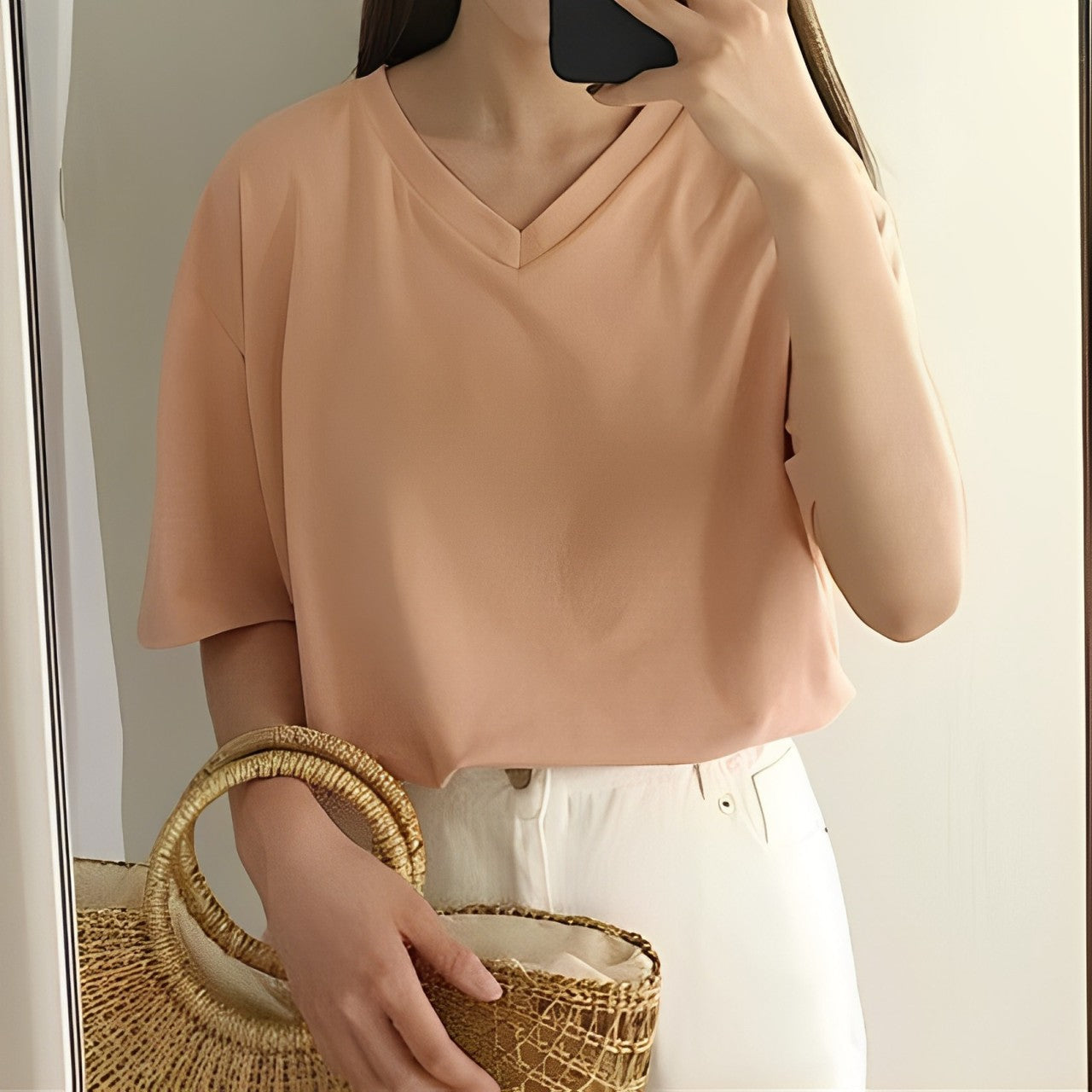 Alva Shirt – Einfarbiges V-Neck Lockeres Shirt