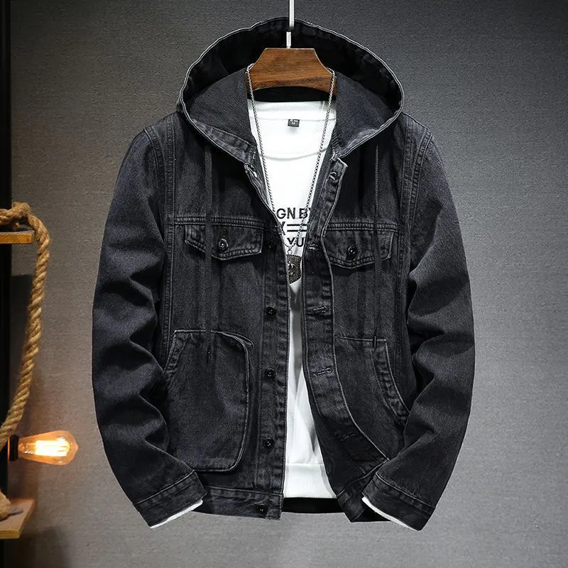 Herren-Denimjacke mit Kapuze und Taschen