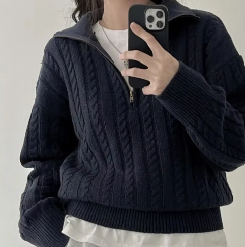 Casey Damen Pullover – Vintage Halbreißverschluss