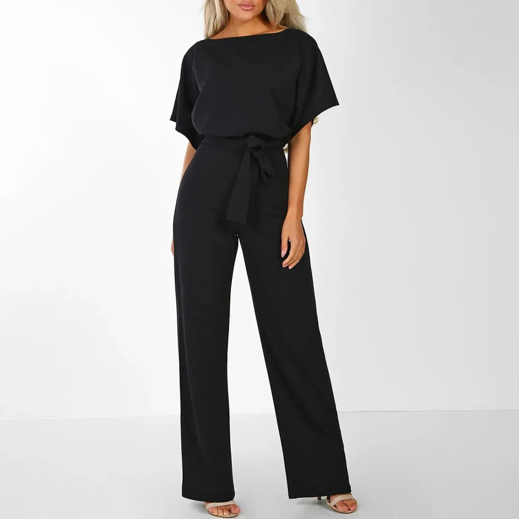 Damen-Jumpsuit mit eleganten Rüschenärmeln und Gürtel