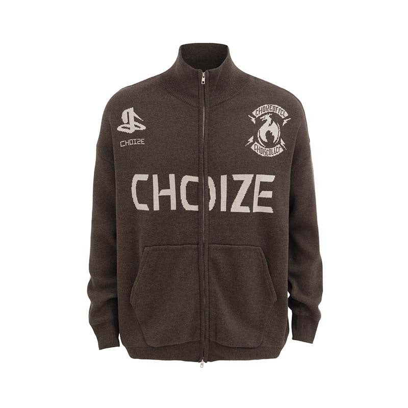 Julian Strickjacke: Retro-Jacquard mit Stehkragen