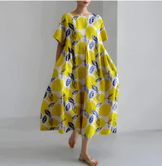 Baumwoll-Look Kleid mit 3D-Druck von Fudus