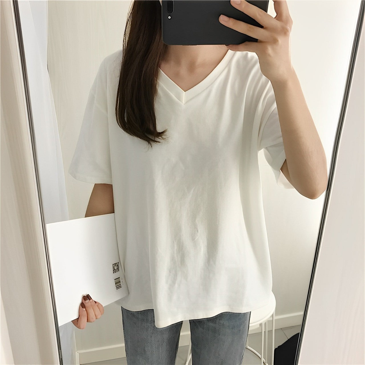 Alva Shirt – Einfarbiges V-Neck Lockeres Shirt