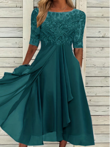 Damen-Chiffonkleid mit Spitzenapplikation von Fudus