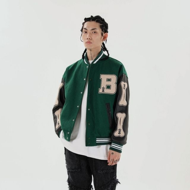 Embroidered Patch Varsity Bomber Jacket by Avelena