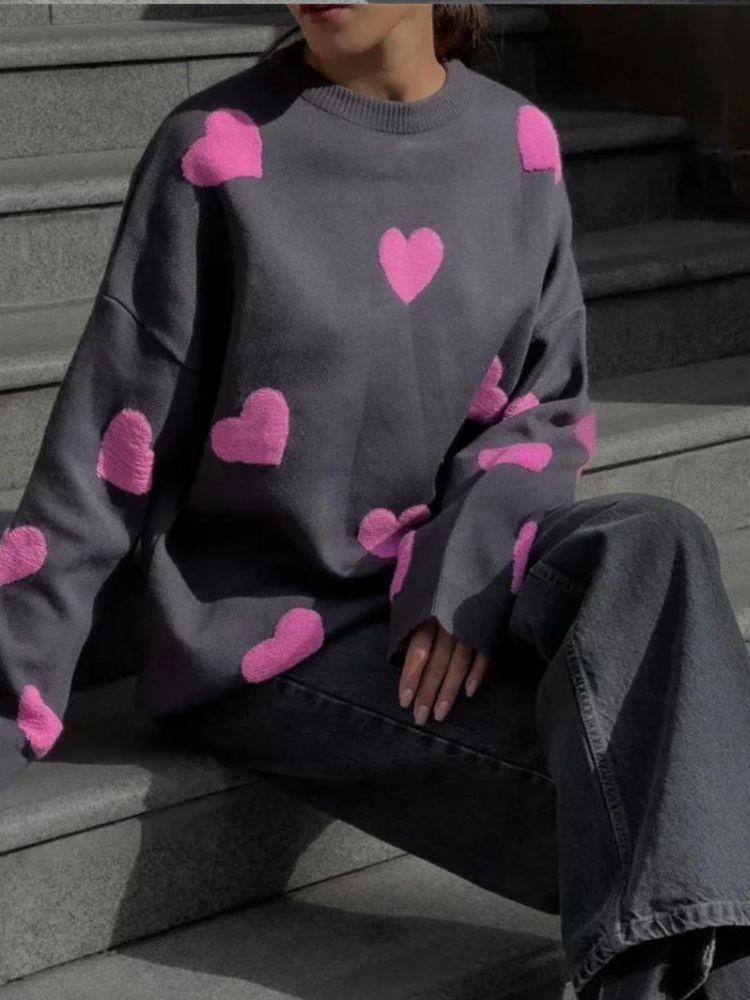 Elegant Sweetheart Embroidered Knit Sweater - Aster