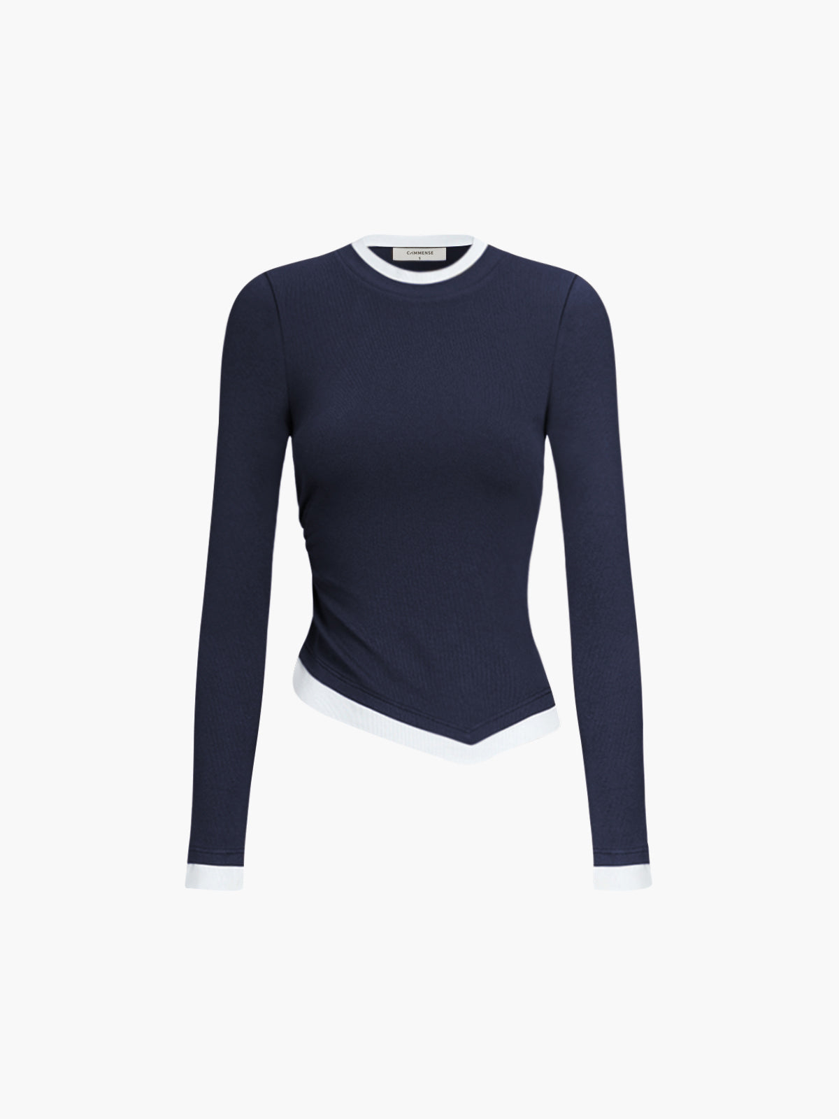 Fudus Langarmhemd mit asymmetrischem Saum und Kontrastbesatz