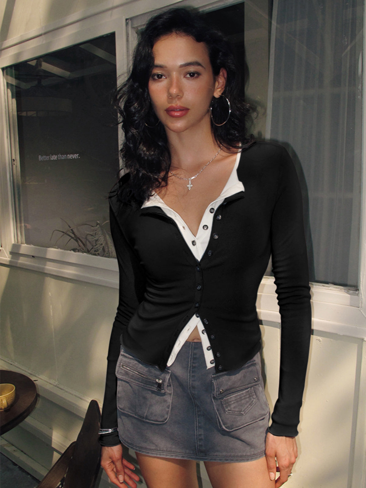 Fudus Jersey Bluse mit 2 Knöpfen