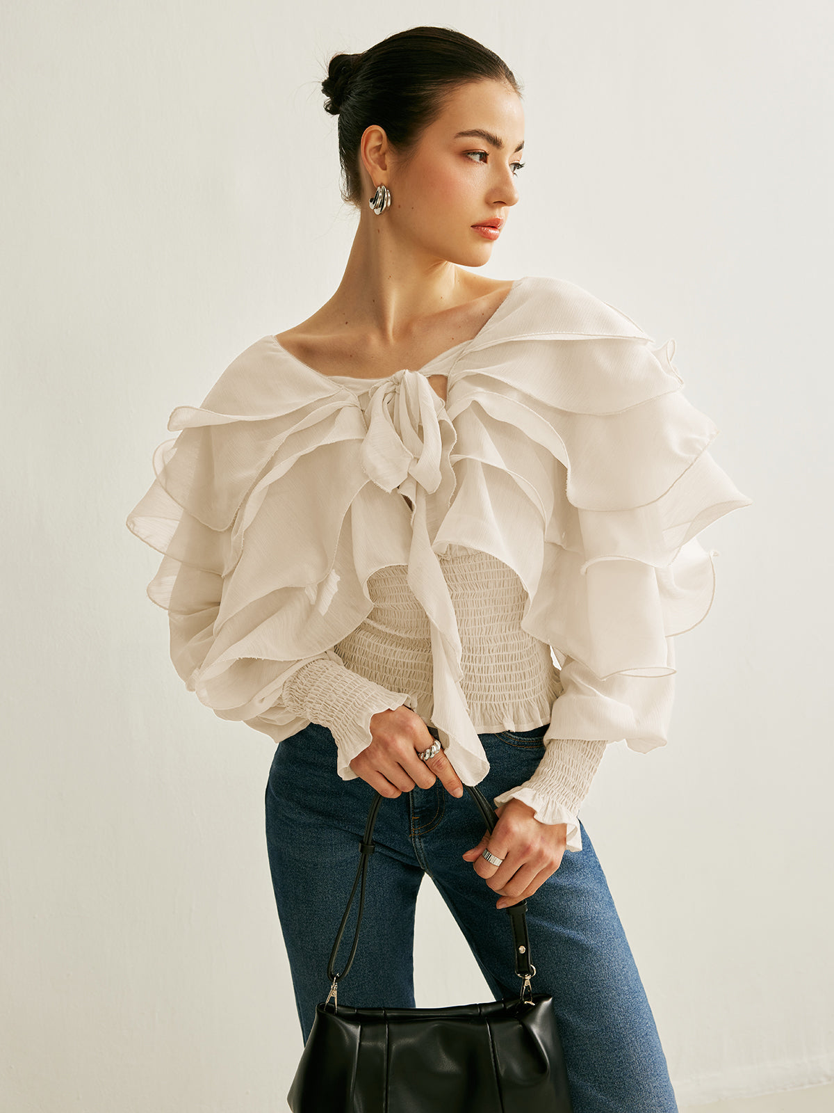 Chiffon Top mit Rüsche, halbtransparenter Rücken