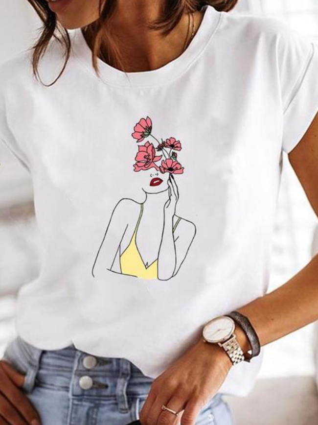 Damen T-Shirts mit Rundhals und lässigen Grafikdesigns