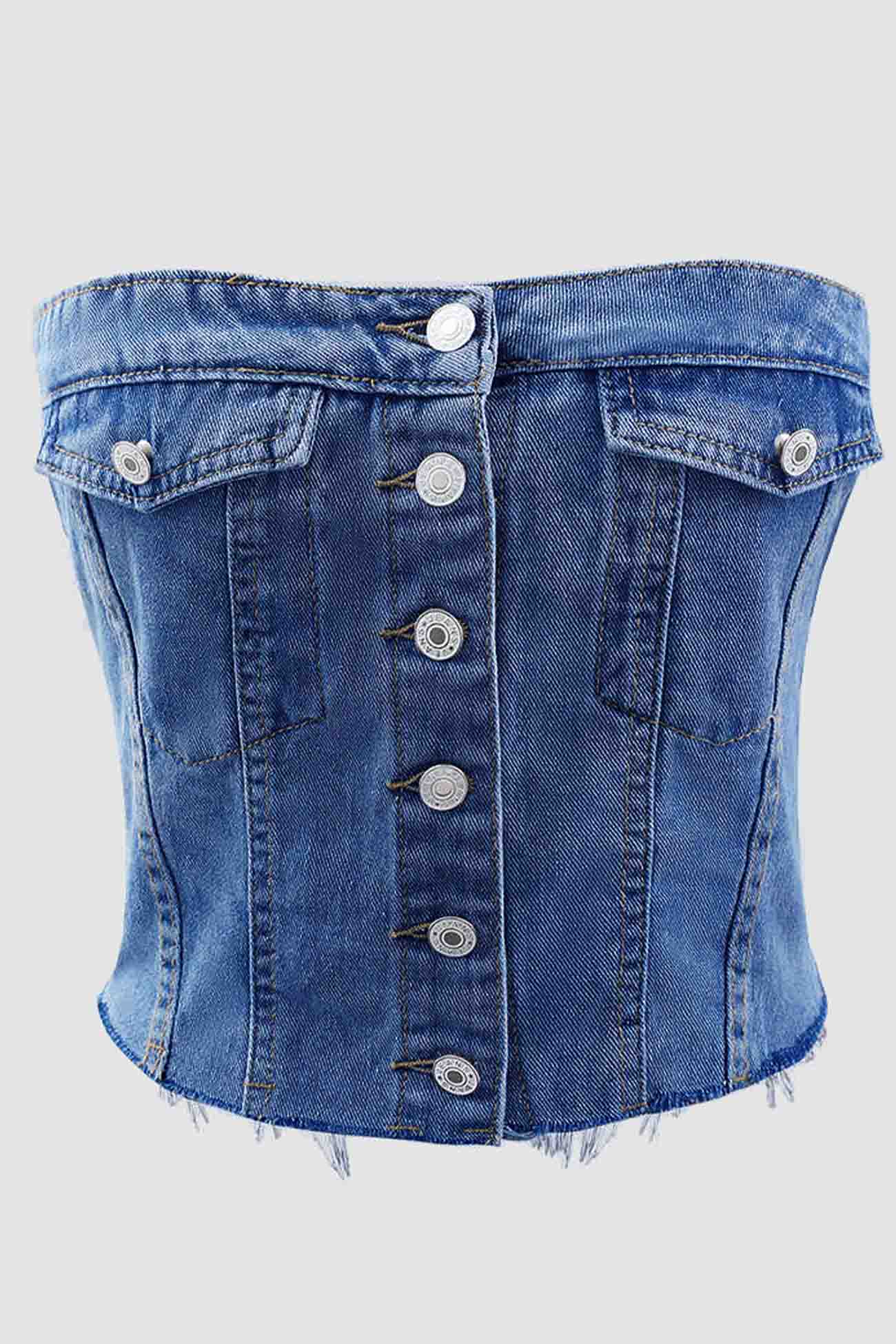 Fudus Trägerloses Denim-Crop-Top