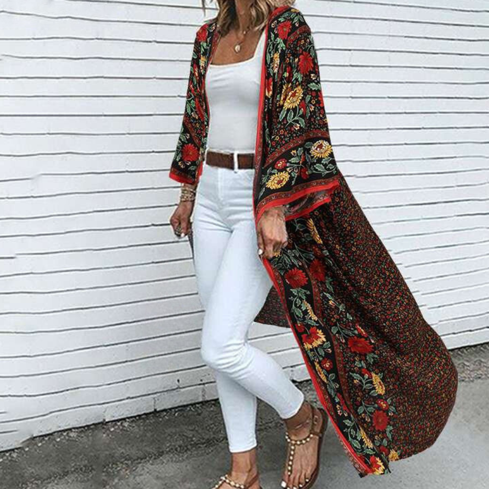 Elegante Courtney Strickjacke im Bohemian-Blossom-Stil mit langen Ärmeln
