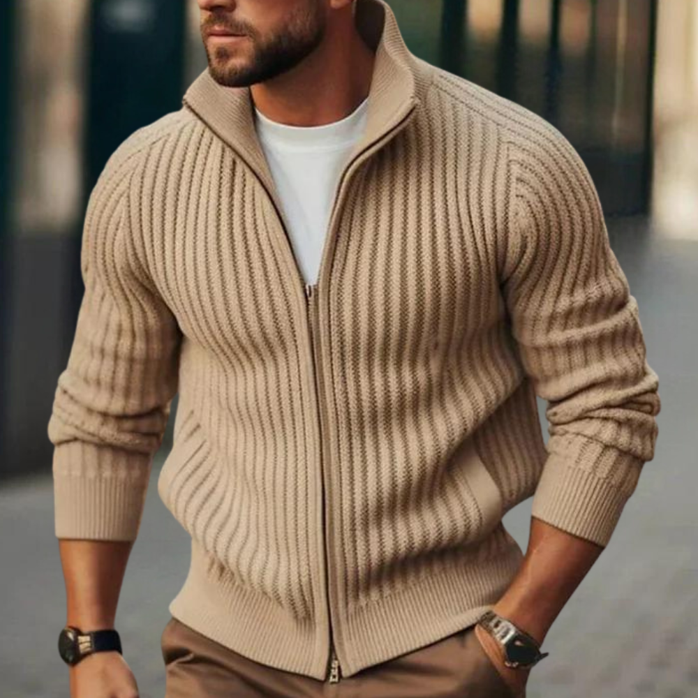 Herren-Strickjacke mit Reißverschluss und gerippten Details