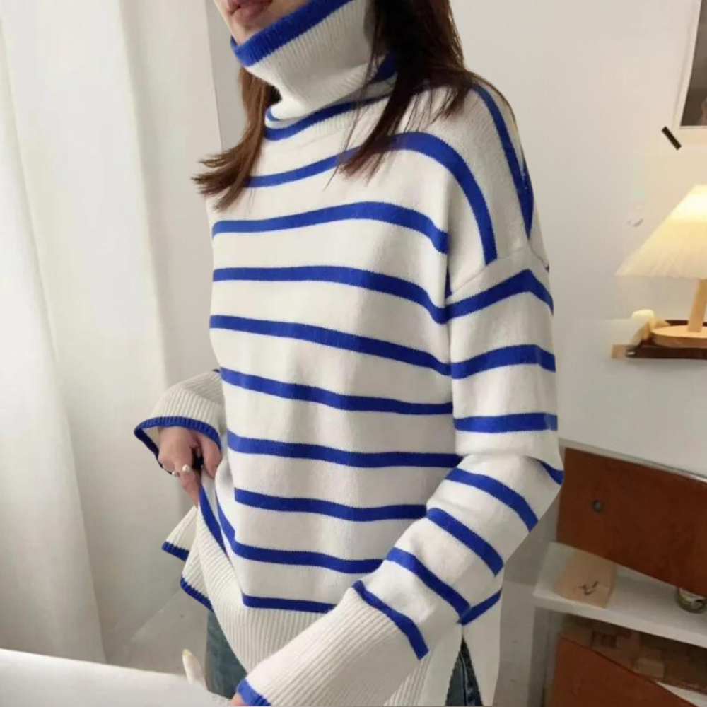 Moderner Damen-Rollkragenpullover mit Streifen