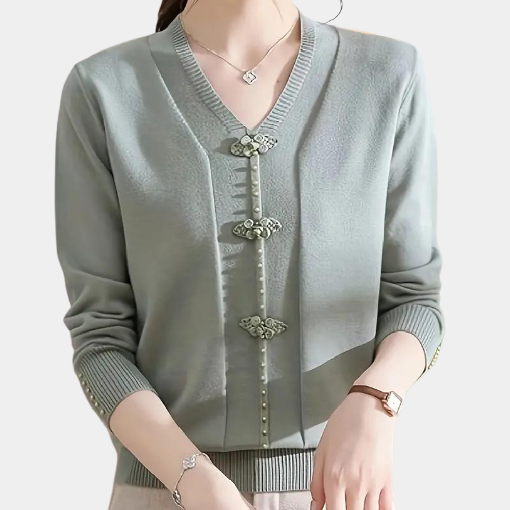 Eleganter Damenpullover Katiya mit V-Ausschnitt und stilvollem Design