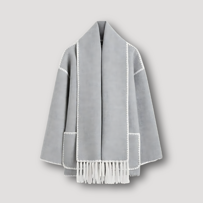 Brenon Strickjacke: Weiß, abgesenkte Schultern, Schalkragen, mit weißen Nähten