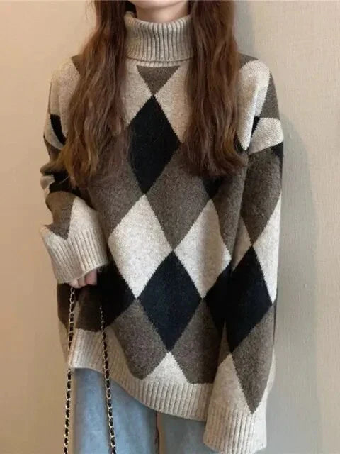 Schachbrettmuster-Pullover mit hohem Kragen von Eunice