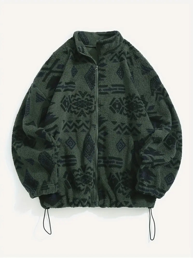 Fleece Jacket with Geo Print