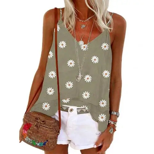 Fudus Spaghettiträger-Top, ärmellos, V-Ausschnitt, lockerer Schnitt, Blumenmuster