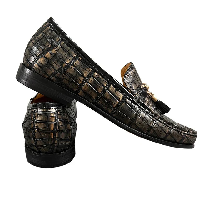 Herrenslipper aus Leder mit Krokodilprägung