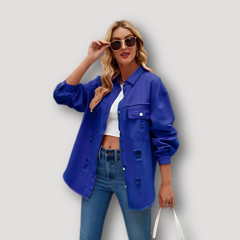 Kriss Vintage Denim Jacket: Washed and Distressed