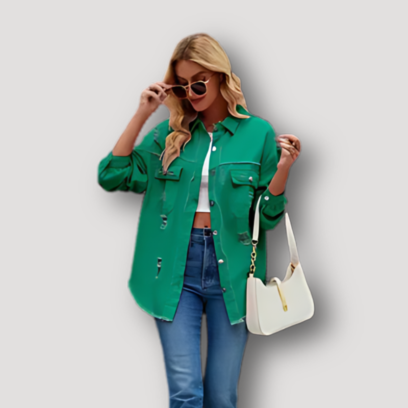 Kriss Vintage Denim Jacket: Washed and Distressed