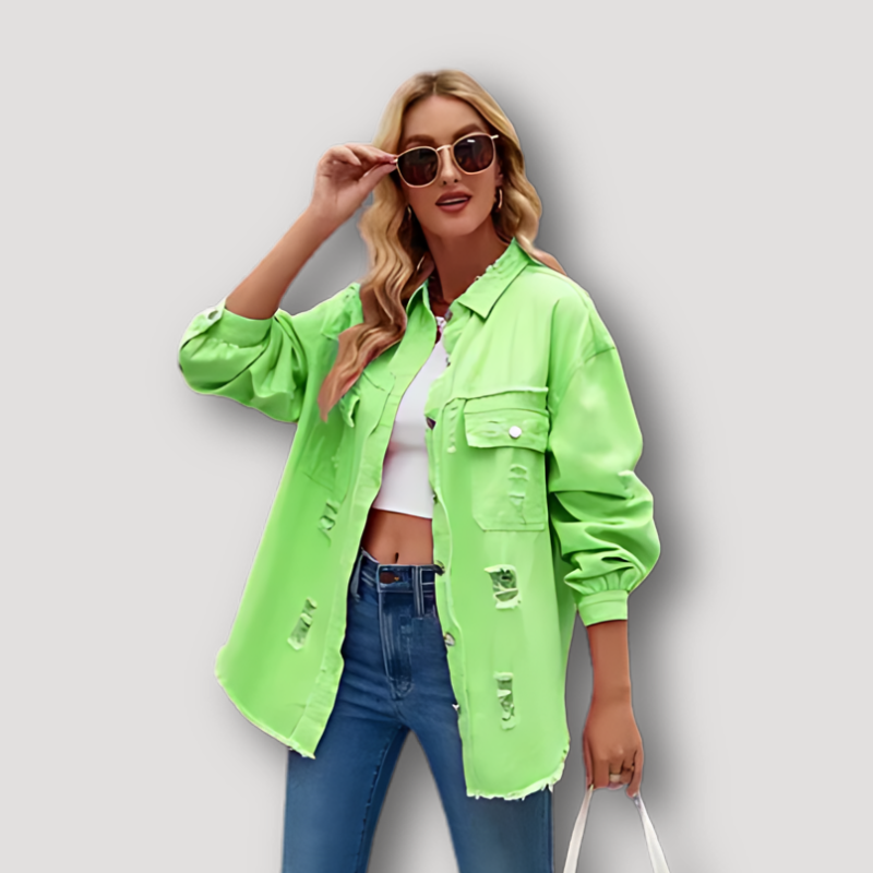 Kriss Vintage Denim Jacket: Washed and Distressed