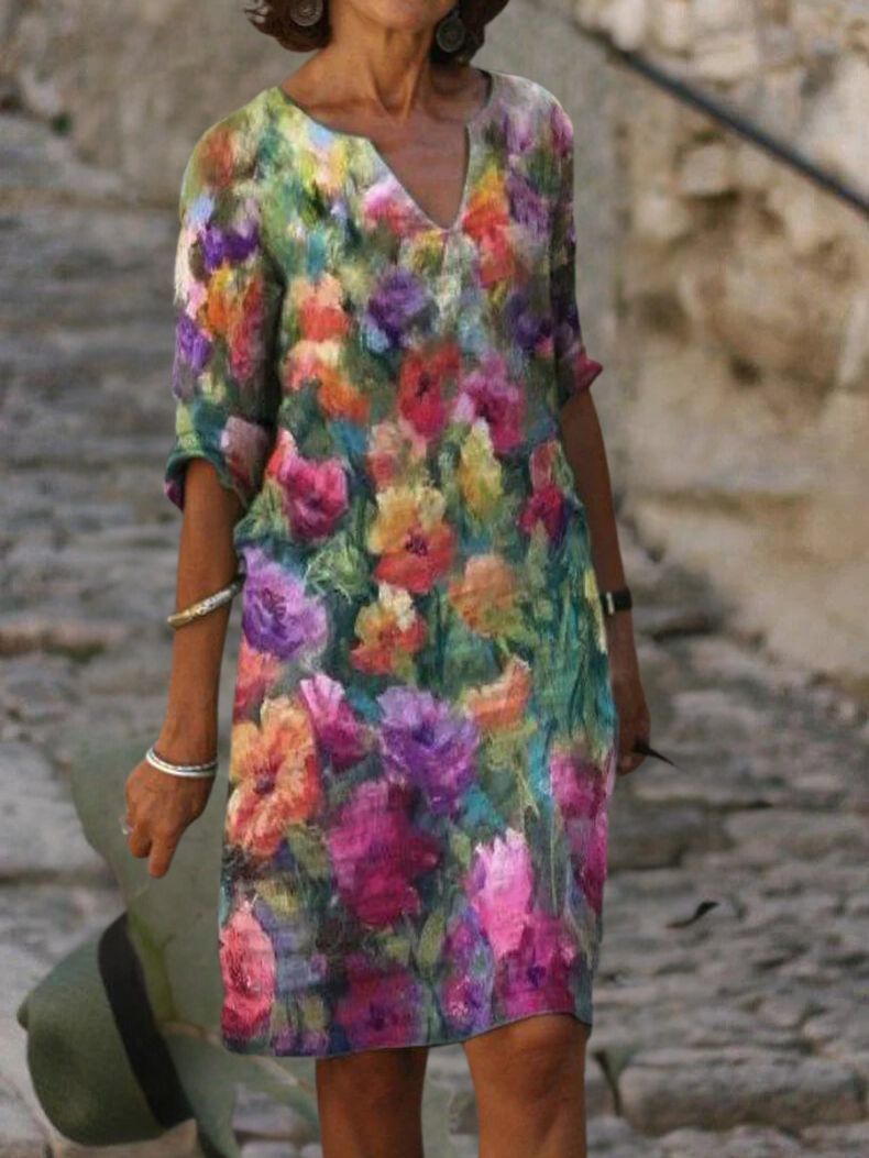 Blumenkleid mit V-Ausschnitt - Laia