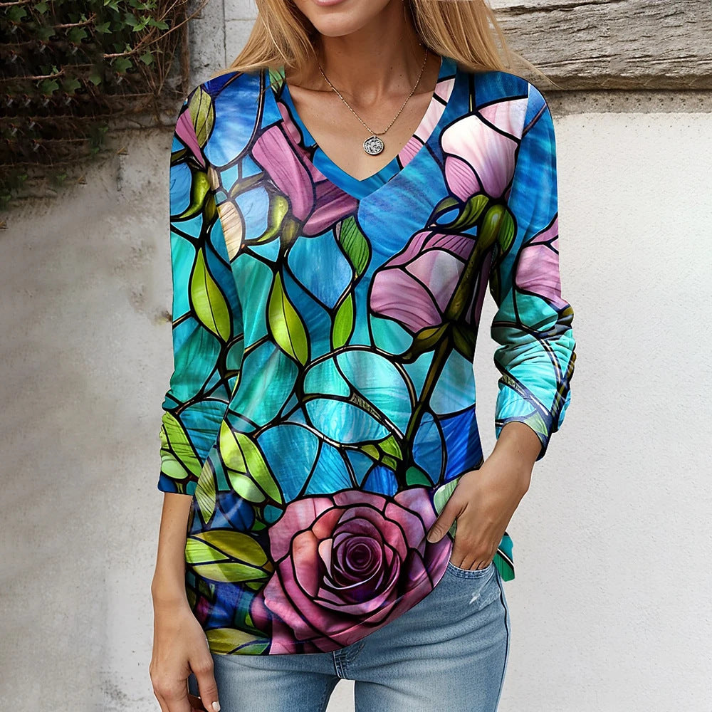 Fudus Modisches V-Ausschnitt T-Shirt im lockeren Schnitt