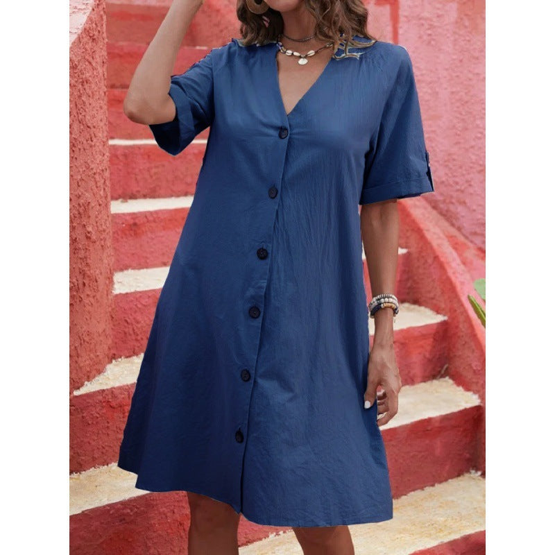 Lockeres V-Ausschnitt A-Linien Kleid von Fudus