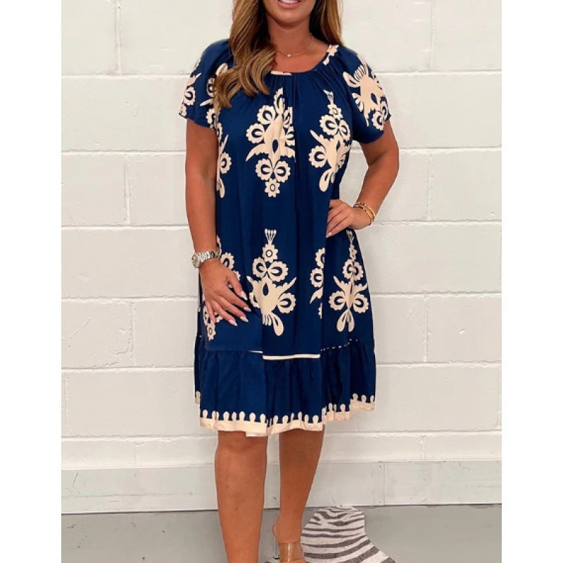 Fudus Elegantes Blumen Kurzarmkleid für den Sommer