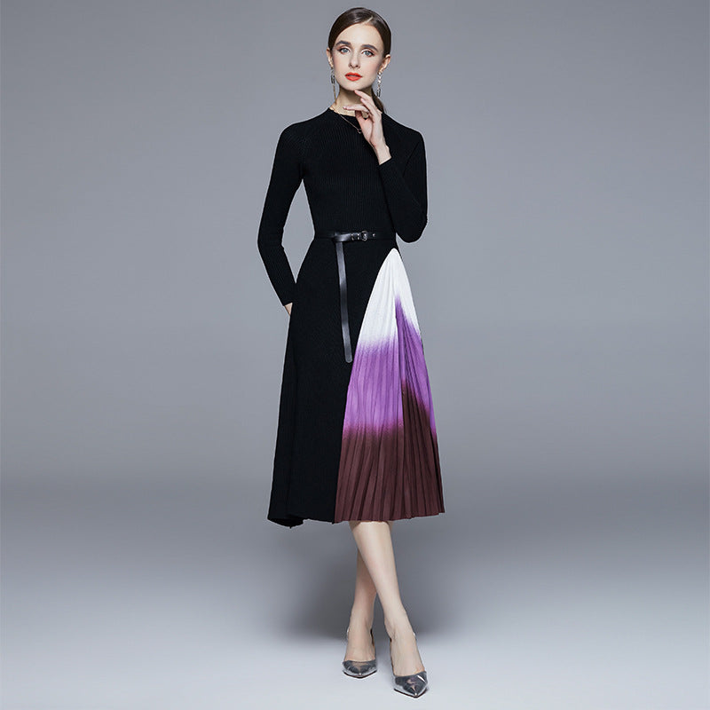 Schmales, gestricktes Faltenkleid mit Farbverlauf von Fudus