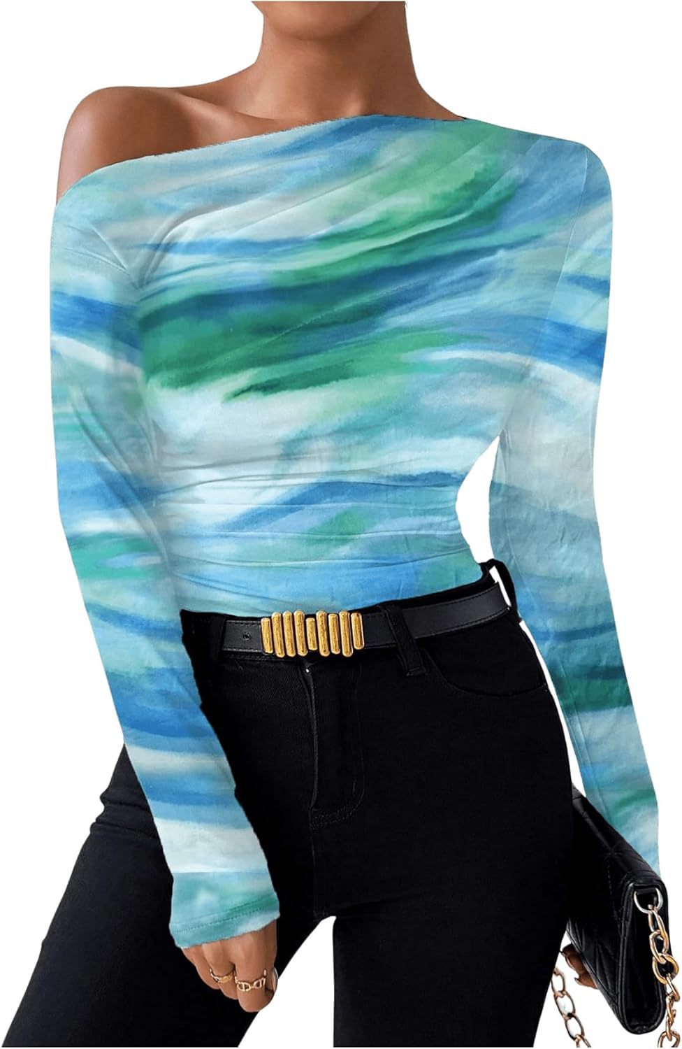 Damen Longsleeve Oberteil mit elegantem marmorierten Druck von Fudus