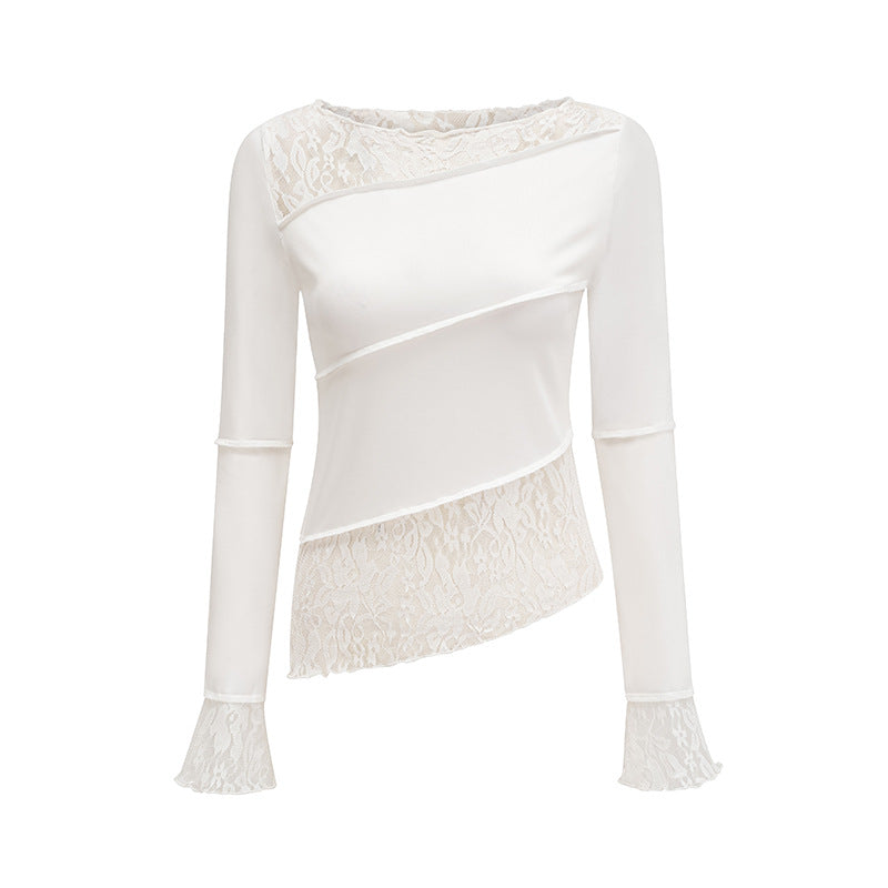 Fudus Langarm-T-Shirt mit sinnlichem, figurbetonendem Spitzen-Einsatz