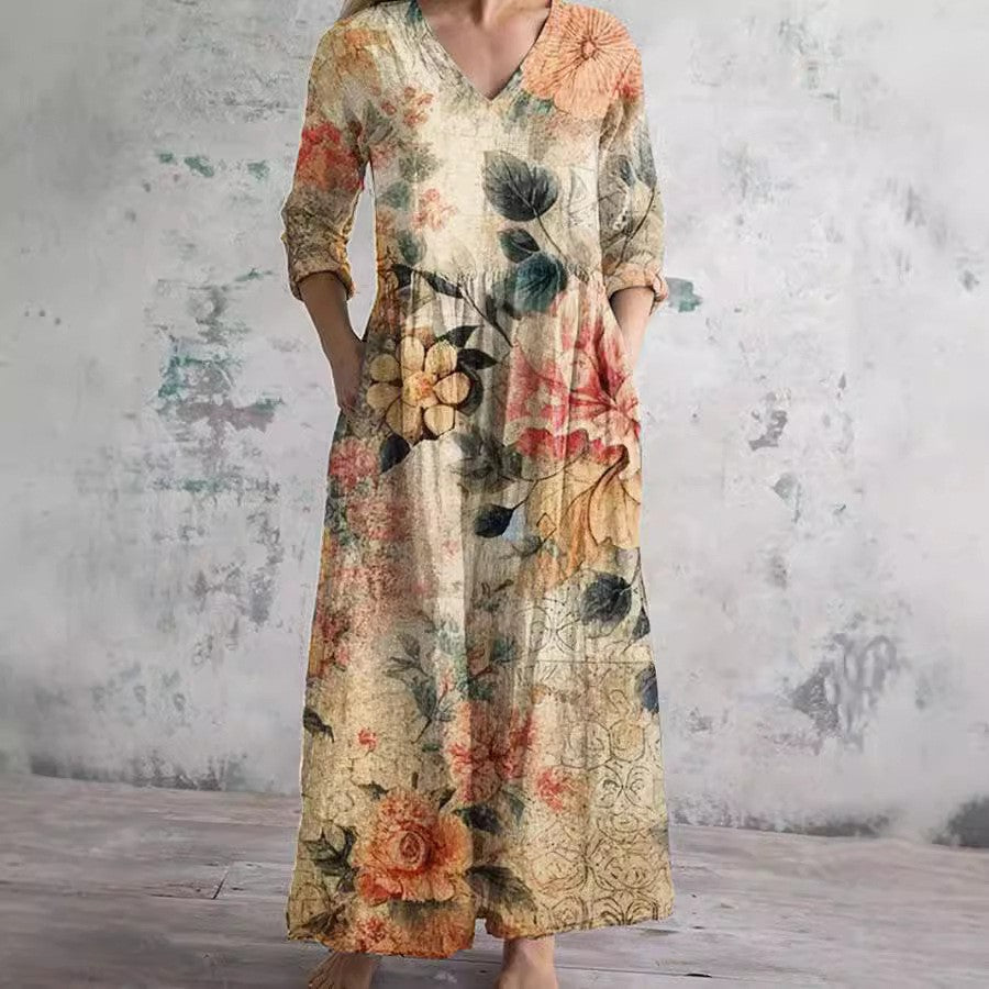 Fudus schickes Midikleid mit V-Ausschnitt und Print