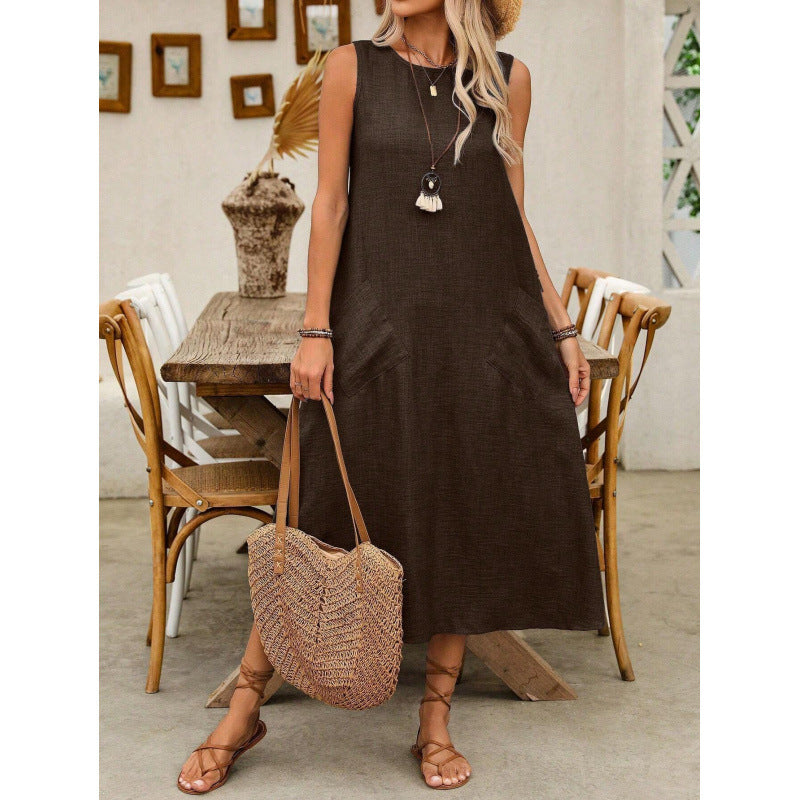 Einfarbiges, ärmelloses Rundhalskleid von Fudus