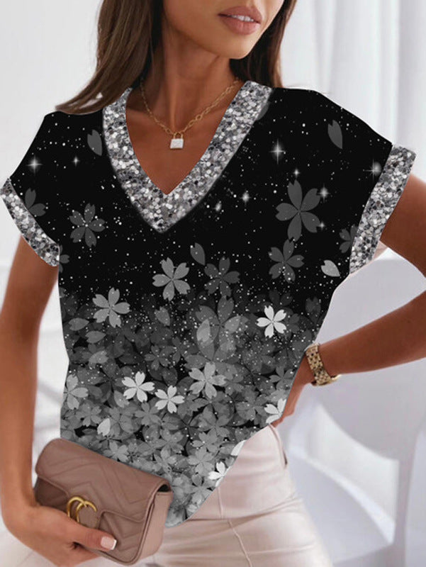 Fudus modisches T-Shirt mit V-Ausschnitt und Fledermausärmeln