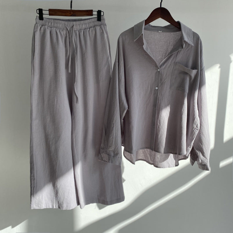 Andrada Set: Baumwoll-Leinenhemd und Hose mit hoher Taille